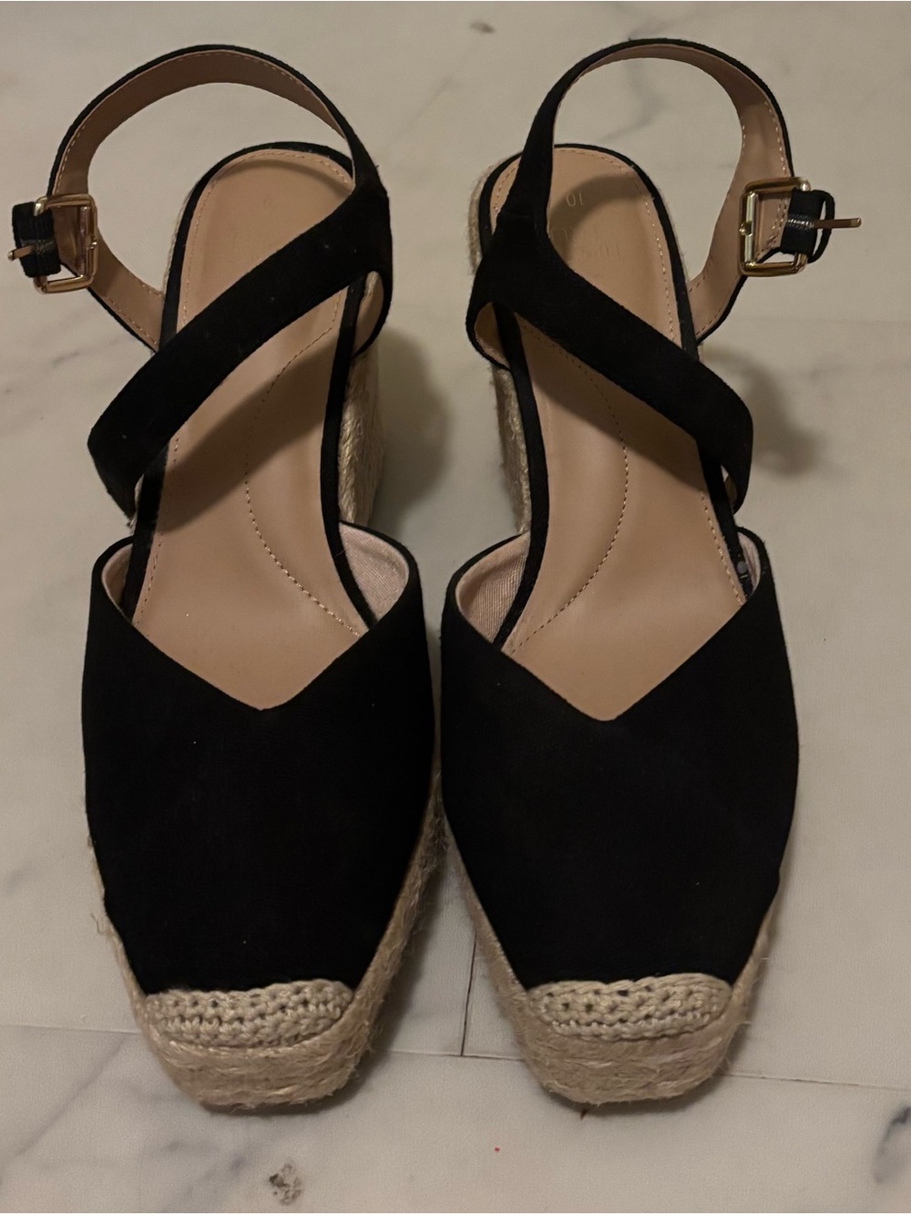 Time and Tru Black Espadrille Wedge Sandals